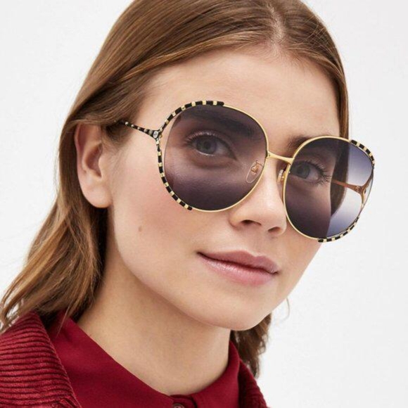 💯 Original  GUCCIMetal Round Frame GG0595S Sunglasses Gold Black - Picture 1 of 14